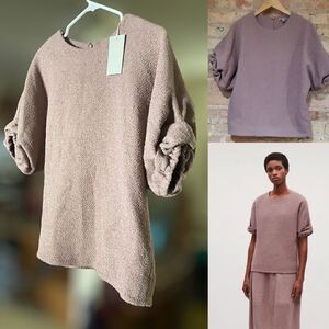 Anthropologie COS Wool Bouclé Top in Mauve With Gathered Cuffs Size 6